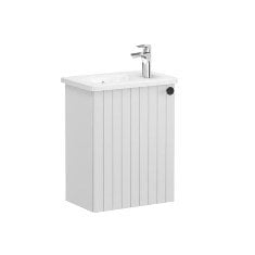 Vitra Root Groove 69192 Lavabo Dolabı, Kapaklı, 45 Cm, Kompakt, Mat Açık Gri, Yuvarlak Lavabolu, Sol